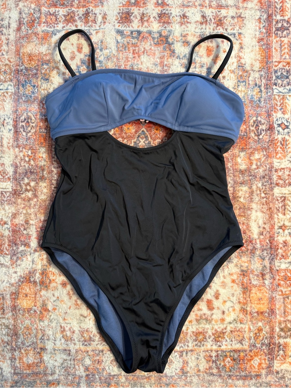 Adore Me Black & Blue Cutout One Piece Swimsuit Size Medium